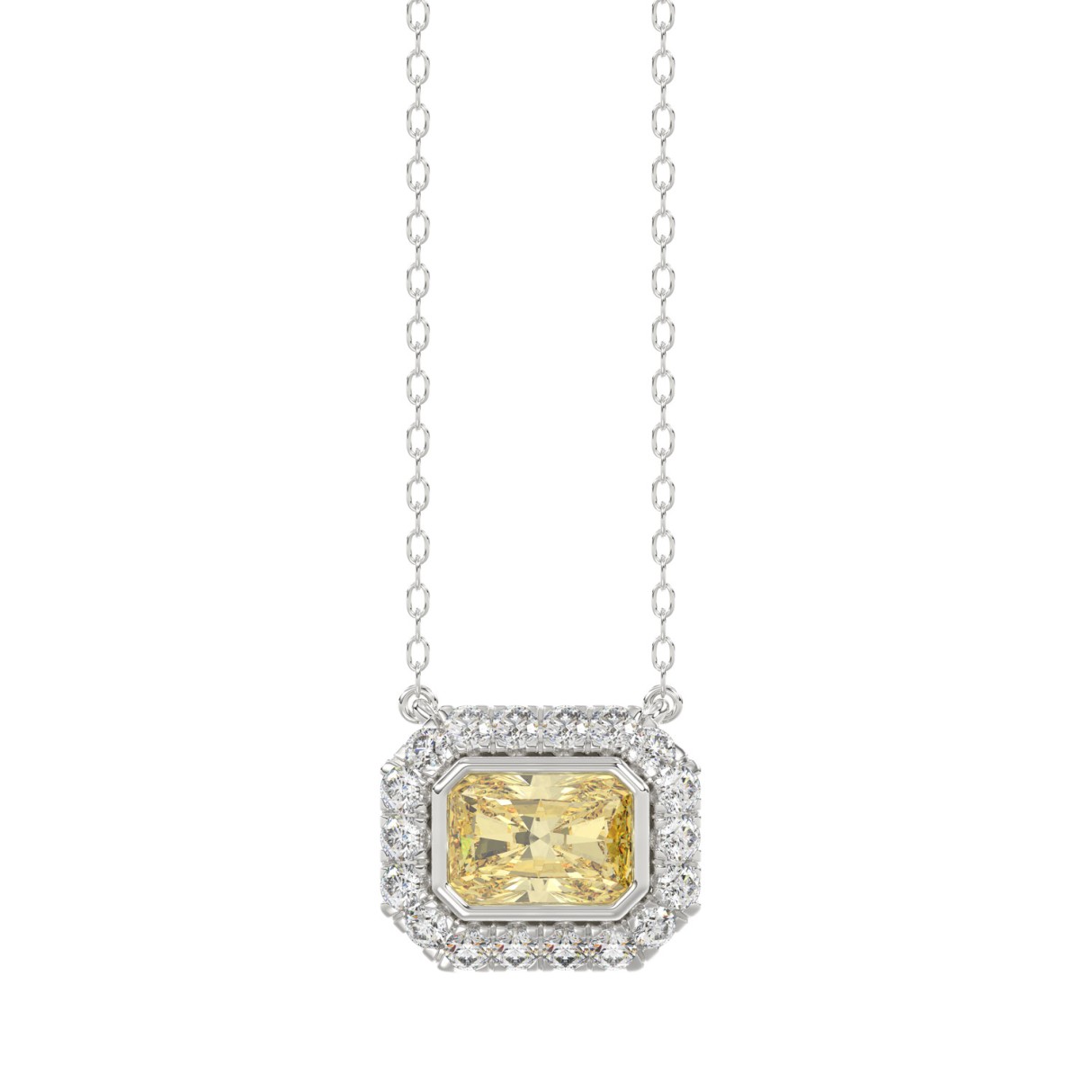 14K WHITE GOLD 1 1/4CT ROUND/YELLOW RADIANT DIAMOND LADIES PENDANT WITH CHAIN - Image 1