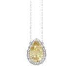 14K WHITE GOLD 1 3/4CT ROUND/YELLOW PEAR DIAMOND LADIES PENDANT WITH CHAIN (CENTER STONE PEAR DIAMOND 1 1/2CT)