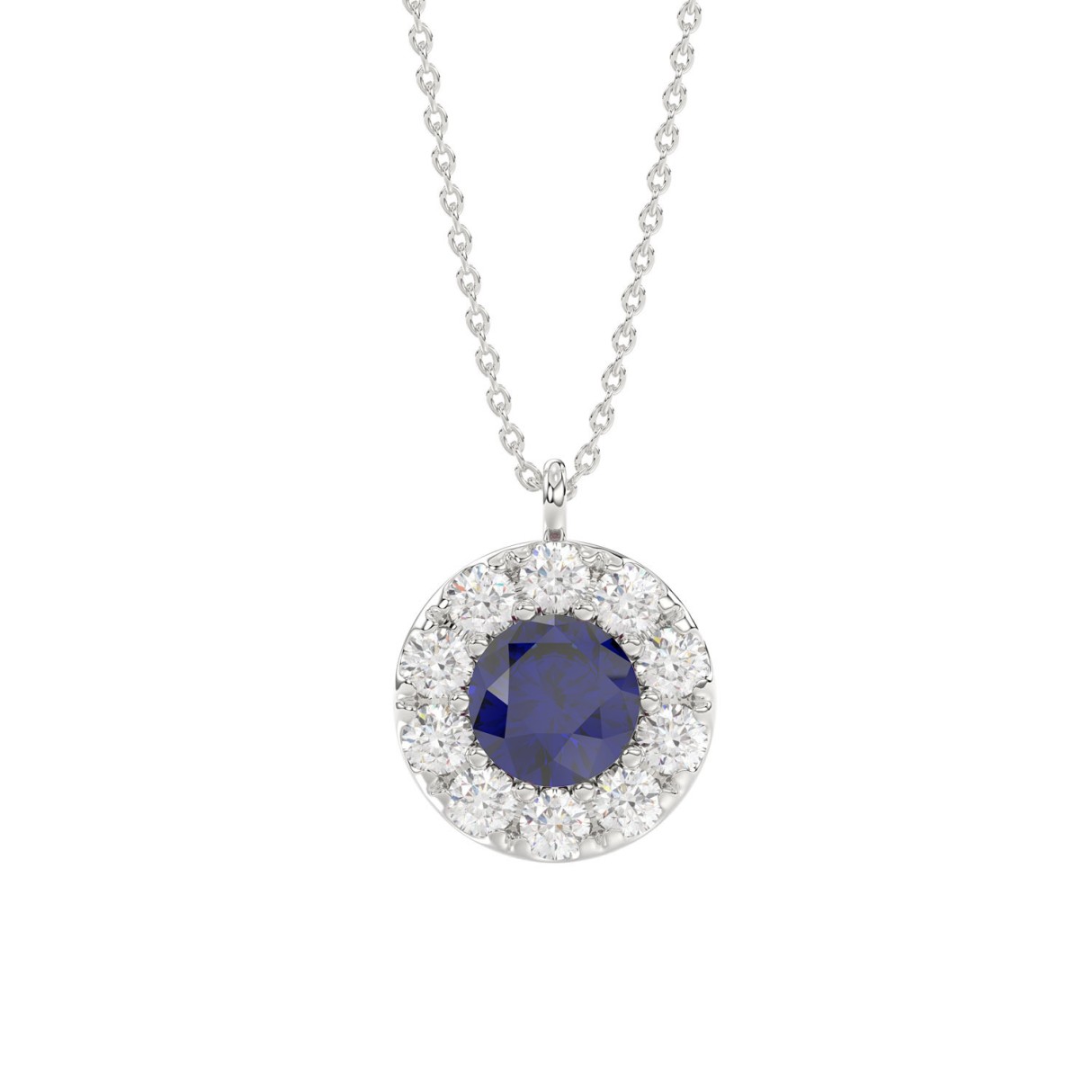 14K WHITE GOLD 1.00CT ROUND/BLUE SAPPHIRE ROUND LADIES PENDANT (BLUE SAPPHIRE ROUND DIAMOND 5/8CT) - Image 1