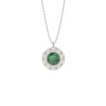 14K WHITE GOLD 1.00CT ROUND/GREEN EMERALD ROUND DIAMOND LADIES PENDANT