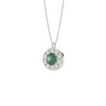 14K WHITE GOLD 1.00CT ROUND/GREEN EMERALD ROUND DIAMOND LADIES PENDANT - Image 3