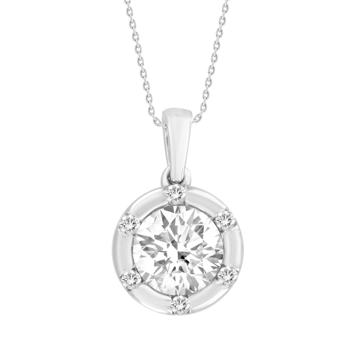 14K WHITE GOLD 1CT ROUND DIAMOND LADIES PENDANT WITH CHAIN - Image 1