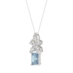 14K WHITE GOLD 2 1/4CT PEAR/MARQUISE/BLUE RADIANT DIAMOND LADIES PENDANT WITH CHAIN - Image 3