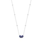 14K WHITE GOLD 2.00CT ROUND/PEAR BLUE SAPPHIRE DIAMOND LADIES NECKLACE