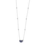 14K WHITE GOLD 2.00CT ROUND/PEAR BLUE SAPPHIRE DIAMOND LADIES NECKLACE - Image 2