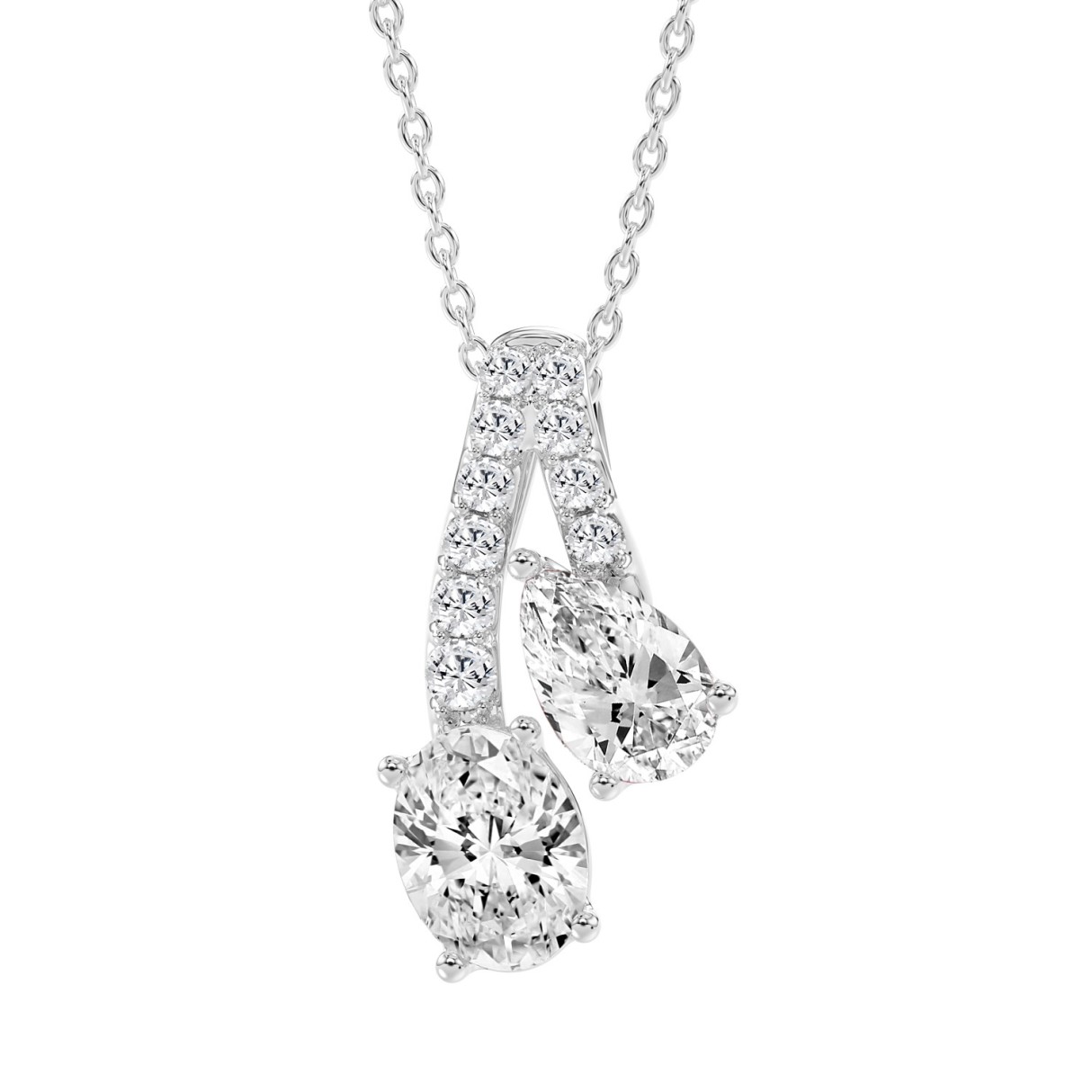 14K WHITE GOLD 2CT ROUND/OVAL/PEAR DIAMOND LADIES PENDANT WITH CHAIN - Image 1