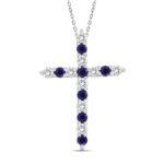 14K WHITE GOLD 3/4CT ROUND DIAMOND LADIES PENDANT (BLUE SAPPHIRE ROUND DIAMOND 3/8CT)
