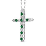 14K WHITE GOLD 3/4CT ROUND DIAMOND LADIES PENDANT (CENTER STONE GREEN EMERALD ROUND DIAMOND 3/8CT) - Image 3