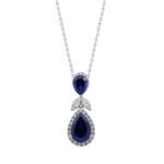 14K WHITE GOLD 3/4CT ROUND/MARQUISE/BLUE SAPPHIRE PEAR DIAMOND LADIES PENDANT WITH CHAIN