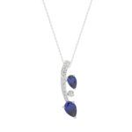 14K WHITE GOLD 7/8CT ROUND/PEAR DIAMOND LADIES PENDANT WITH CHAIN (PEAR BLUE SAPPHIRE 5/8CT)
