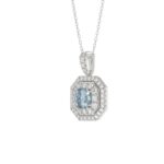 14K WHITE GOLD CRAFTED WITH 18K YELLOW GOLD BACK PLATE 1 1/2CT ROUND/BLUE CUSHION DIAMOND LADIES PENDANT WITH CHAIN - Image 3