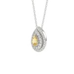 14K WHITE GOLD CRAFTED WITH 18K YELLOW GOLD BACK PLATE 2 1/2CT ROUND/YELLOW PEAR DIAMOND LADIES PENDANT WITH CHAIN - Image 2