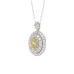 14K WHITE GOLD CRAFTED WITH 18K YELLOW GOLD BACK PLATE 2 1/3CT ROUND/YELLOW OVAL DIAMOND LADIES PENDANT WITH CHAIN - Image 3