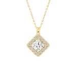 14K YELLOW GOLD 1 1/4CT ROUND/PRINCESS DIAMOND LADIES PENDANT WITH CHAIN (CENTER STONE PRINCESS DIAMOND 1CT