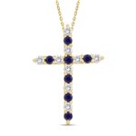 14K YELLOW GOLD 3/4CT ROUND DIAMOND LADIES PENDANT (BLUE SAPPHIRE ROUND DIAMOND 3/8CT)