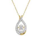 14K YELLOW GOLD 3/4CT ROUND/PEAR DIAMOND LADIES PENDANT WITH CHAIN (CENTER STONE PEAR DIAMOND 1/2CT)