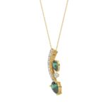 14K YELLOW GOLD 7/8CT ROUND/PEAR DIAMOND LADIES PENDANT WITH CHAIN (PEAR EMERALD 5/8CT) - Image 3