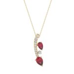 14K YELLOW GOLD 7/8CT ROUND/PEAR DIAMOND LADIES PENDANT WITH CHAIN (PEAR RUBY 5/8CT)