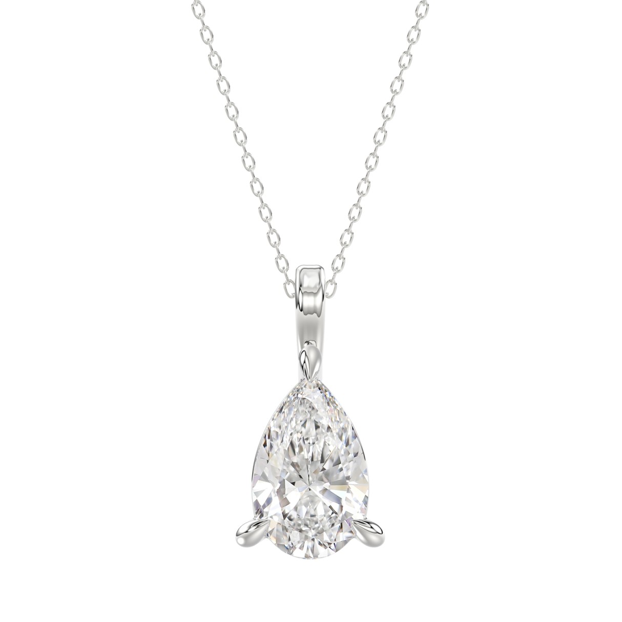 18K WHITE GOLD 1.00CT PEAR DIAMOND SOLITAIRE PENDANT WITH CHAIN (TALON CLAWS LOCK) - Image 1