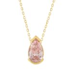 ETERNAL BLUSH COLLECTION 1 1/2CT LADIES SOLITAIRE PENDANT WITH CHAIN  PEAR DIAMOND 14K YELLOW GOLD (CENTER STONE PINK PEAR DIAMOND 1 1/2CT)