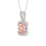 ETERNAL BLUSH COLLECTION 14K WHITE GOLD 1 1/4CT ROUND/PINK RADIANT/BAGUETTE DIAMOND LADIES PENDANT WITH CHAIN - Image 3