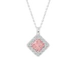 ETERNAL BLUSH COLLECTION 14K WHITE GOLD 1 1/4CT ROUND/PRINCESS DIAMOND LADIES PENDANT WITH CHAIN (CENTER STONE PINK PRINCESS DIAMOND 1CT)