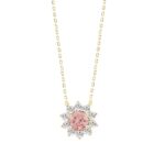 ETERNAL BLUSH COLLECTION LADIES NECKLACE 1 1/4CT ROUND DIAMOND 14K YELLOW GOLD WITH CHAIN (CENTER STONE PINK ROUND DIAMOND 3/4CT)