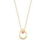ETERNAL BLUSH COLLECTION LADIES NECKLACE 1/4CT ROUND DIAMOND 14K YELLOW GOLD WITH CHAIN (CENTER STONE PINK ROUND DIAMOND 1/6CT)
