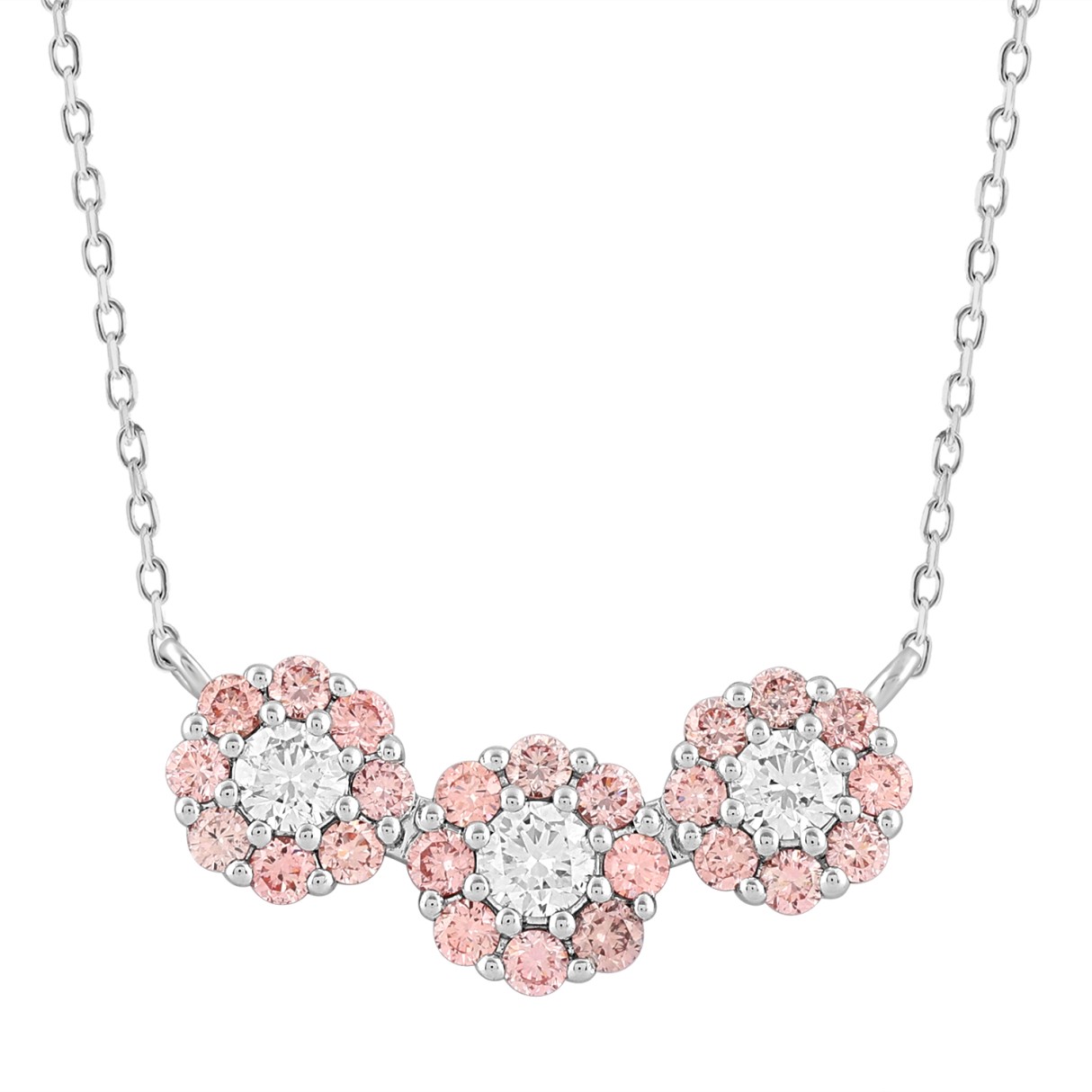 ETERNAL BLUSH COLLECTION LADIES NECKLACE 1CT ROUND DIAMOND 14K WHITE GOLD (CENTER STONE PINK ROUND DIAMOND 5/8CT) - Image 1