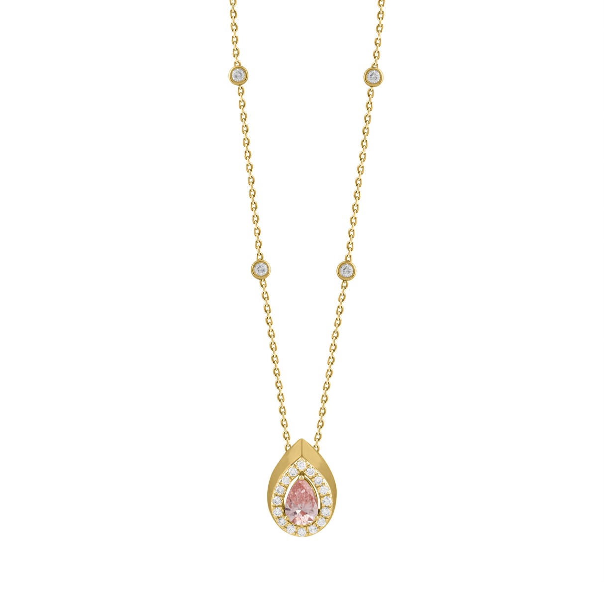 ETERNAL BLUSH COLLECTION LADIES NECKLACE 3/4CT ROUND/PEAR DIAMOND 14K YELLOW GOLD (CENTER STONE PINK PEAR DIAMOND 1/2CT) - Image 1