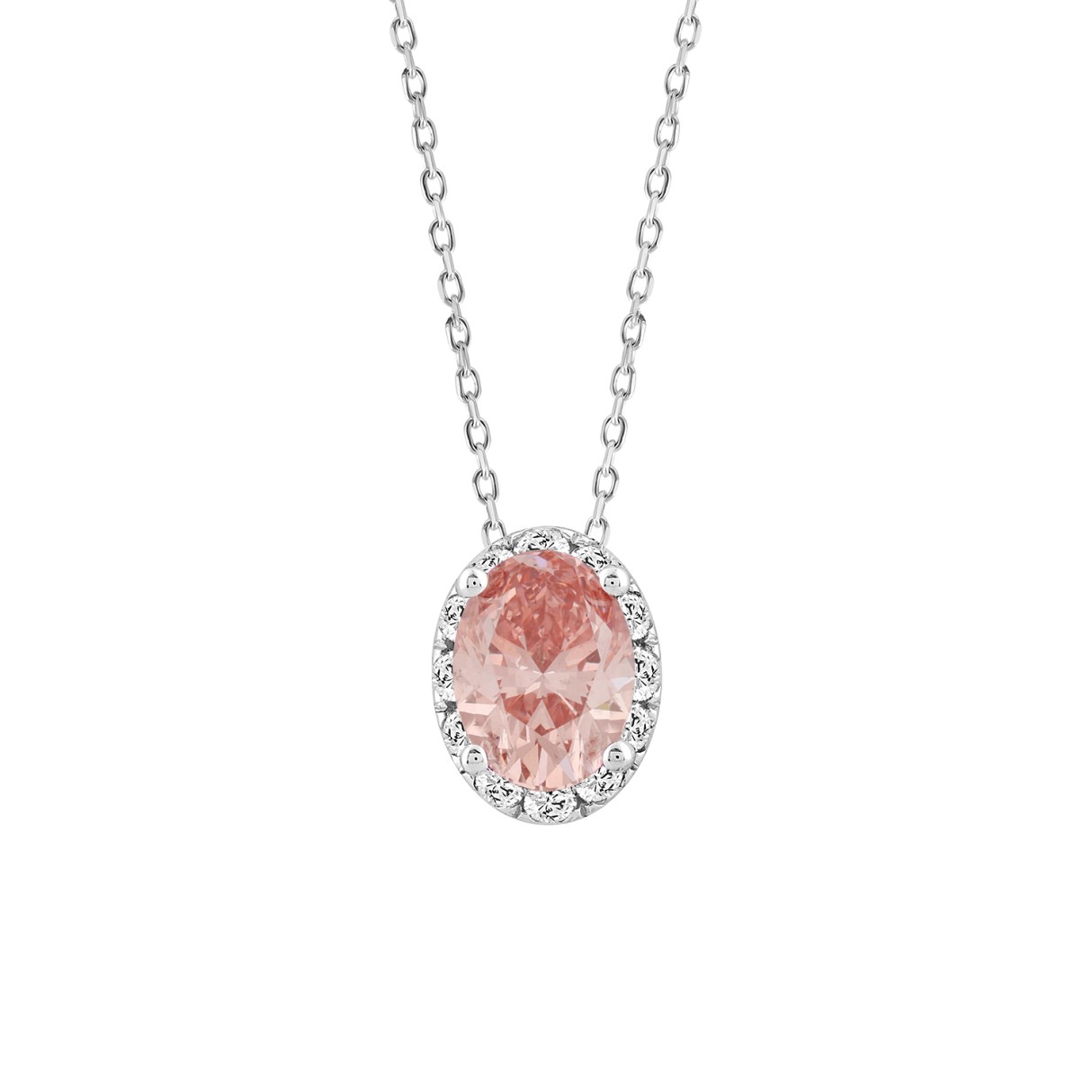 ETERNAL BLUSH COLLECTION LADIES PENDANT 1 1/4CT ROUND/OVAL DIAMOND 14K WHITE GOLD WITH CHAIN (CENTER STONE PINK OVAL DIAMOND 1CT) - Image 1
