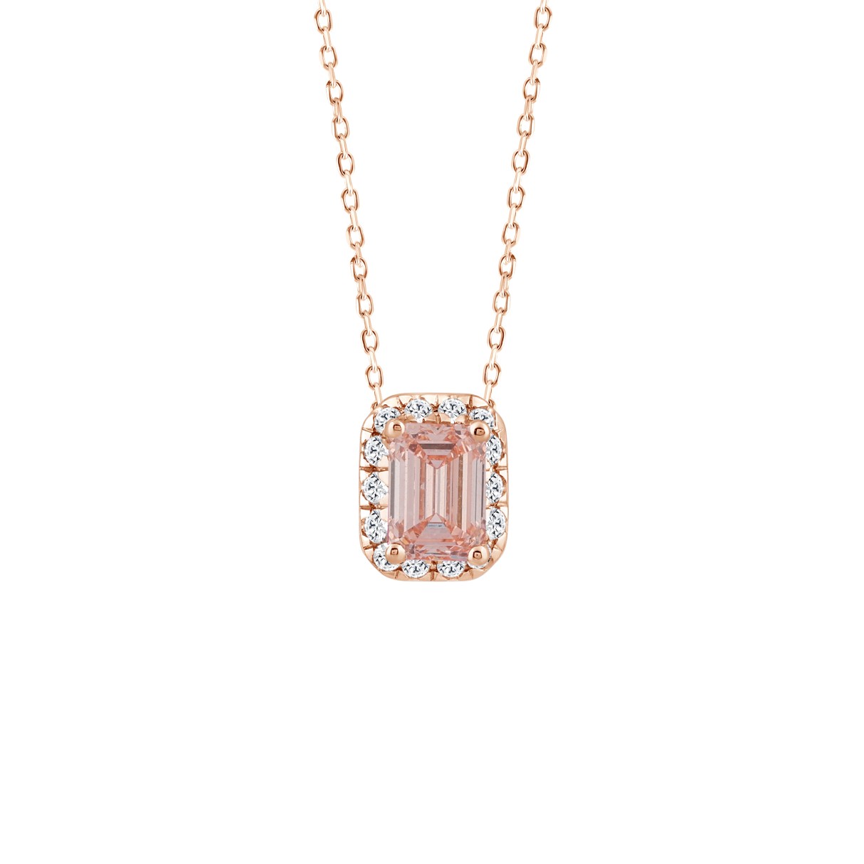 ETERNAL BLUSH COLLECTION LADIES PENDANT 1 1/5CT ROUND/EMERALD DIAMOND 14K ROSE GOLD WITH CHAIN (CENTER STONE PINK EMERALD DIAMOND 1CT) - Image 1