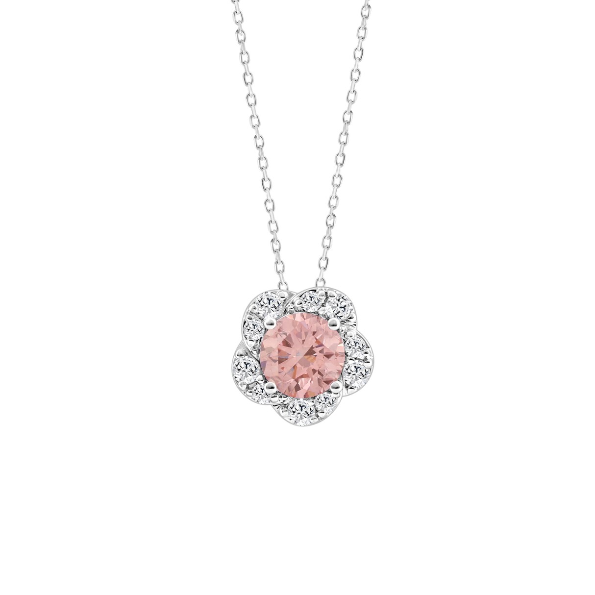 ETERNAL BLUSH COLLECTION LADIES PENDANT WITH CHAIN 1.00CT ROUND DIAMOND 18K WHITE GOLD (CENTER STONE PINK ROUND DIAMOND 3/4CT) - Image 1