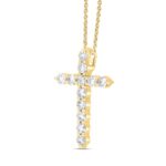 LADIES CROSS PENDANT WITH CHAIN 1CT ROUND DIAMOND 14K YELLOW GOLD - Image 2