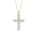 LADIES CROSS PENDANT WITH CHAIN 2 3/4CT PRINCESS DIAMOND 14K YELLOW GOLD