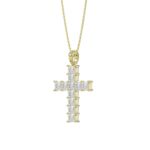 LADIES CROSS PENDANT WITH CHAIN 2 3/4CT PRINCESS DIAMOND 14K YELLOW GOLD - Image 3
