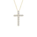 LADIES CROSS PENDANT WITH CHAIN 5CT ROUND DIAMOND 14K YELLOW GOLD