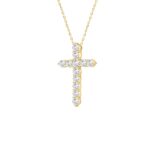 LADIES CROSS PENDANT WITH CHAIN 5CT ROUND DIAMOND 14K YELLOW GOLD - Image 3