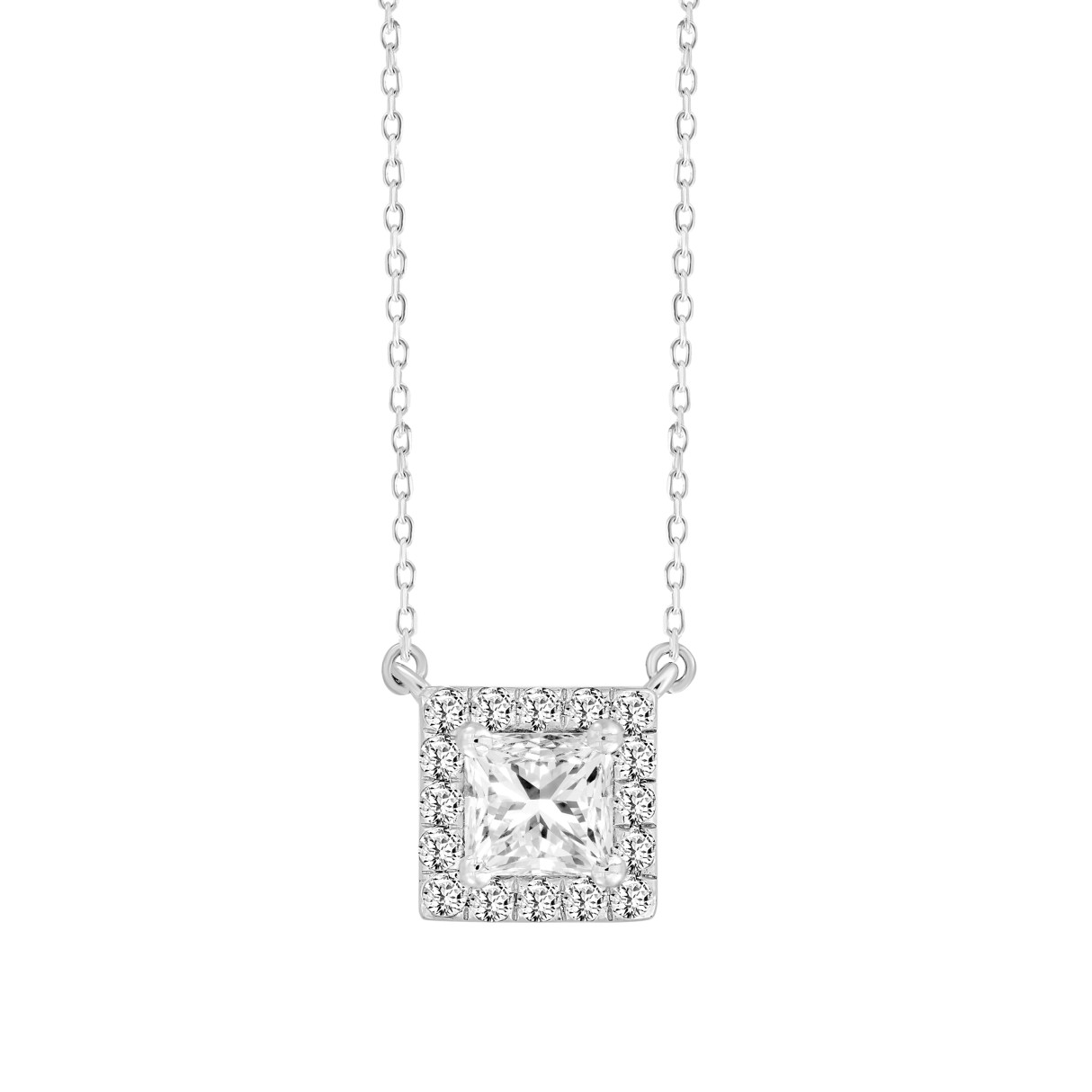 LADIES NECKLACE 1/2CT ROUND/PRINCESS DIAMOND 18K WHITE GOLD (CENTER STONE PRINCESS DIAMOND 1/3CT) - Image 1