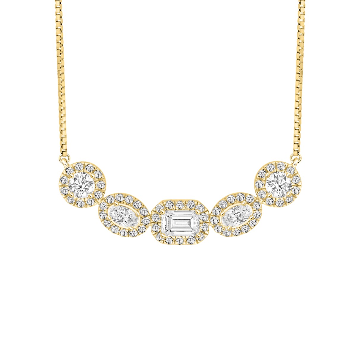 LADIES NECKLACE 2 1/2CT ROUND/OVAL/EMERALD DIAMOND 14K YELLOW GOLD (CENTER STONE EMERALD DIAMOND 1/2CT ) - Image 1