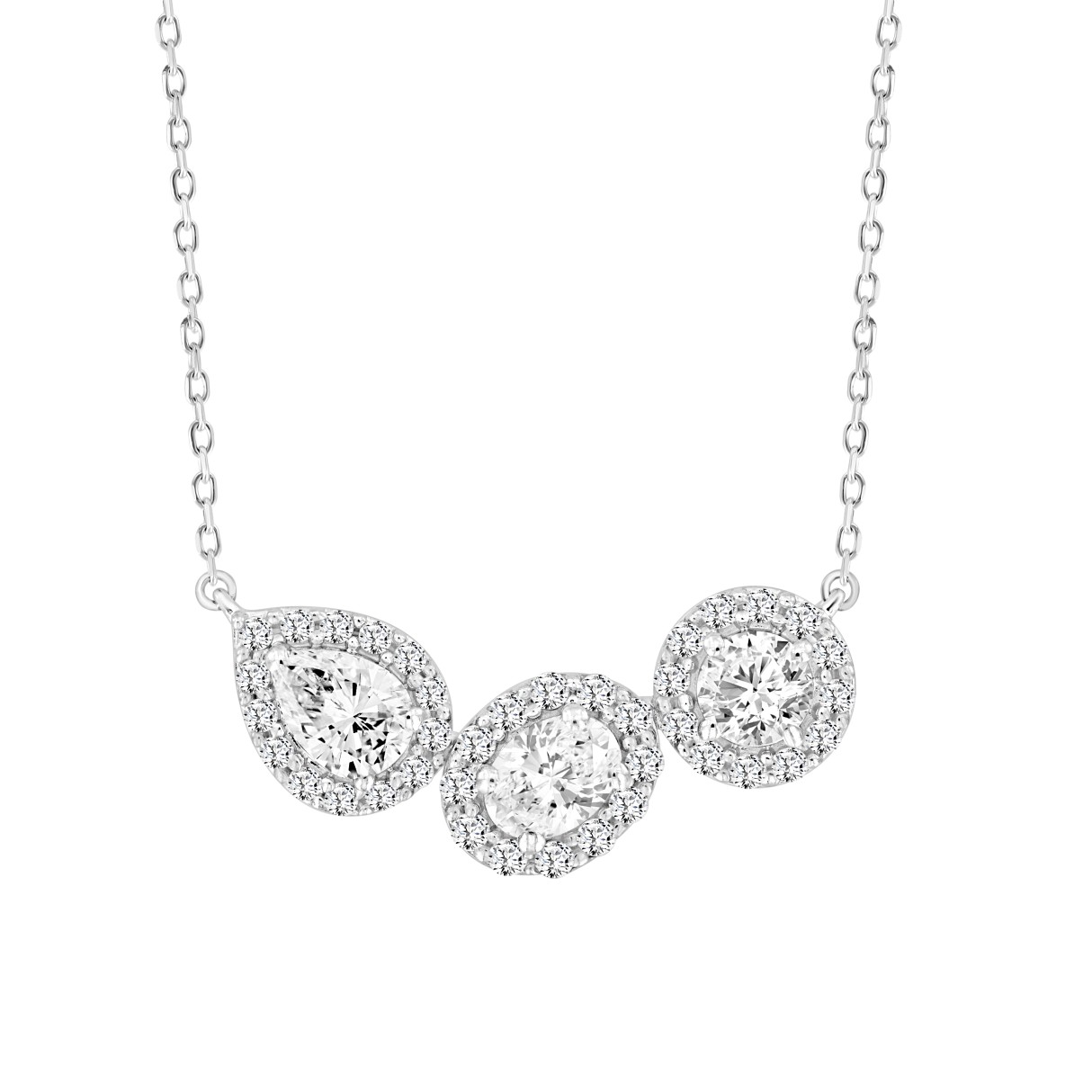 LADIES NECKLACE 2 1/2CT ROUND/PEAR/OVAL DIAMOND 14K WHITE GOLD (CENTER STONE ROUND/PEAR/OVAL DIAMOND 1/2CT 3/4CT 5/8CT ) - Image 1
