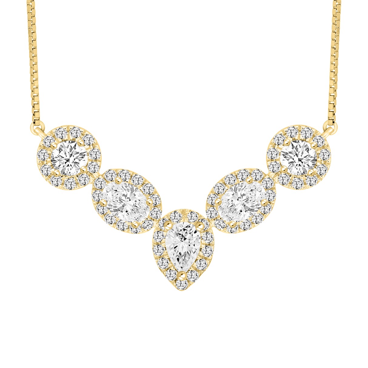 LADIES NECKLACE 2 1/2CT ROUND/PEAR/OVAL DIAMOND 14K YELLOW GOLD - Image 1