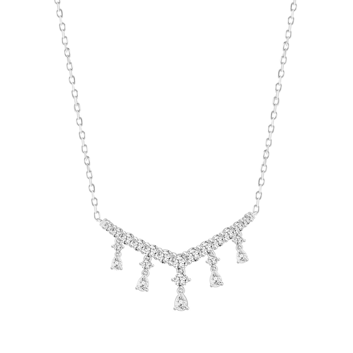 LADIES NECKLACE 3CT ROUND/PEAR DIAMOND 14K WHITE GOLD - Image 1