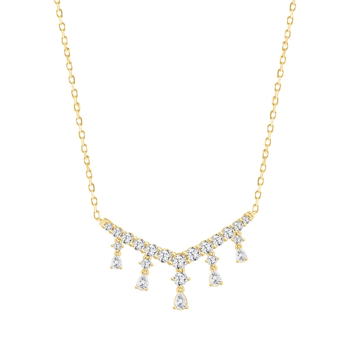 LADIES NECKLACE 3CT ROUND/PEAR DIAMOND 14K YELLOW GOLD - Image 1