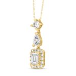 LADIES NECKLACE WITH CHAIN 1 1/2CT ROUND/PEAR/EMERALD DIAMOND 14K YELLOW GOLD - Image 3