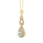 LADIES PENDANT 1 1/2CT ROUND/PEAR DIAMOND 14K YELLOW GOLD - Image 3