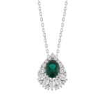 LADIES PENDANT 1CT ROUND/MARQUISE/OVAL DIAMOND 14K WHITE GOLD WITH CHAIN (CENTER STONE EMERALD OVAL DIAMOND (1 1/4CT)