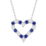 LADIES PENDANT 3/4CT ROUND/BLUE SAPHIRE DIAMOND 14K WHITE GOLD