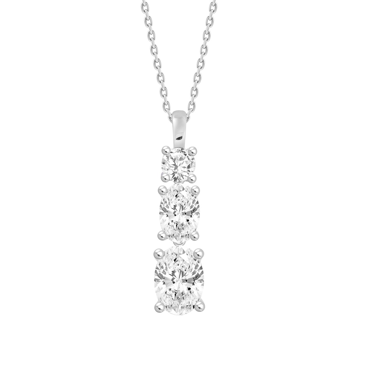 LADIES PENDANT WITH CHAIN 1 3/8CT ROUND/OVAL DIAMOND 14K WHITE GOLD (CENTER STONE OVAL DIAMOND 3/4CT) - Image 1