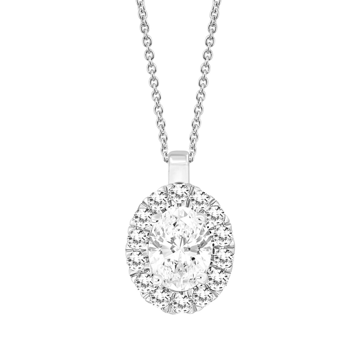 LADIES PENDANT WITH CHAIN 1/2CT ROUND/OVAL DIAMOND 18K WHITE GOLD (CENTER STONE OVAL DIAMOND 1/3CT) - Image 1